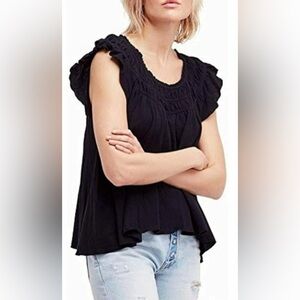 We the Free Coconut Tee elstc ruff yoke off the shldr Peasant Babydoll top SZ S